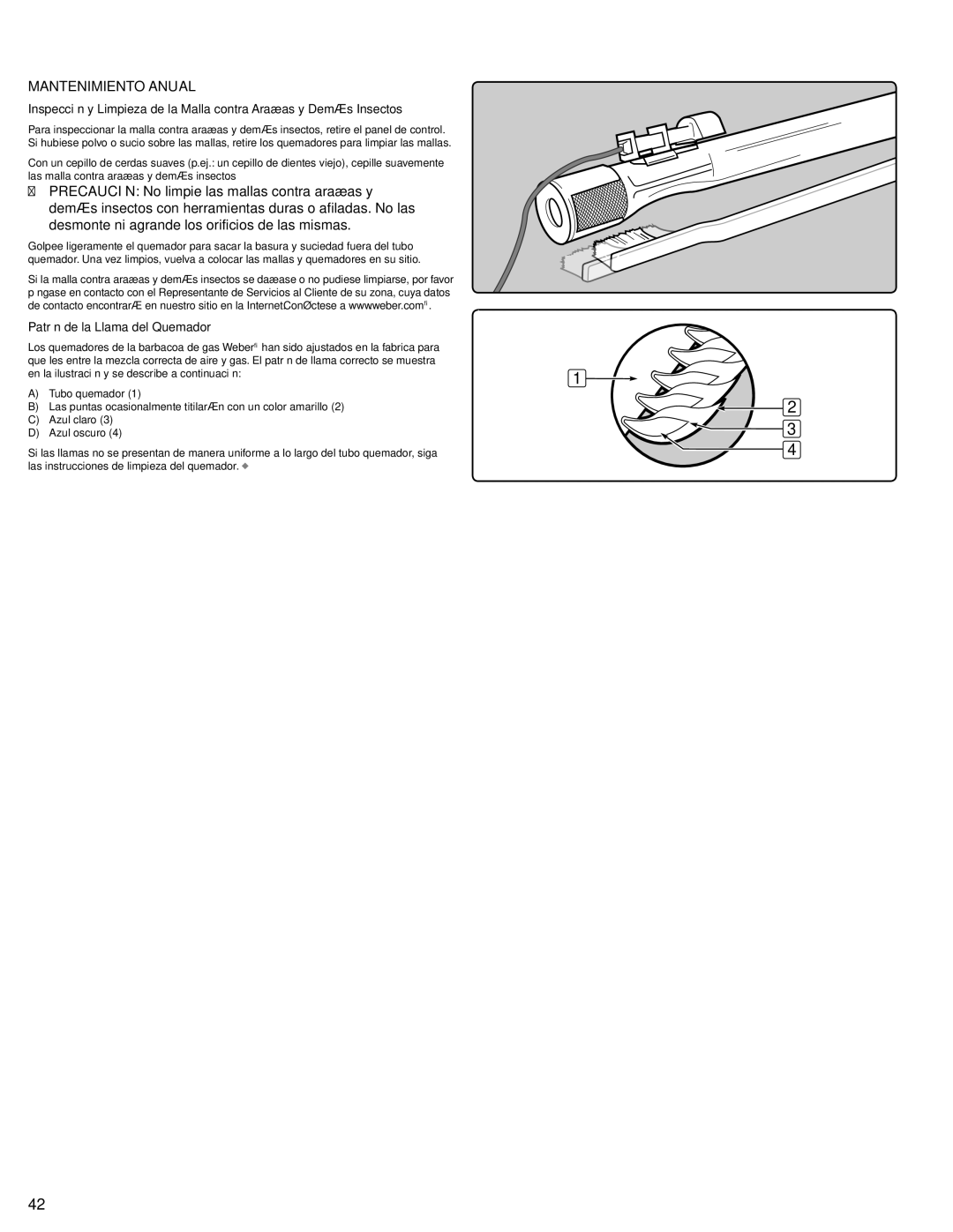 Weber 56514 manual Mantenimiento Anual, Patrón de la Llama del Quemador 