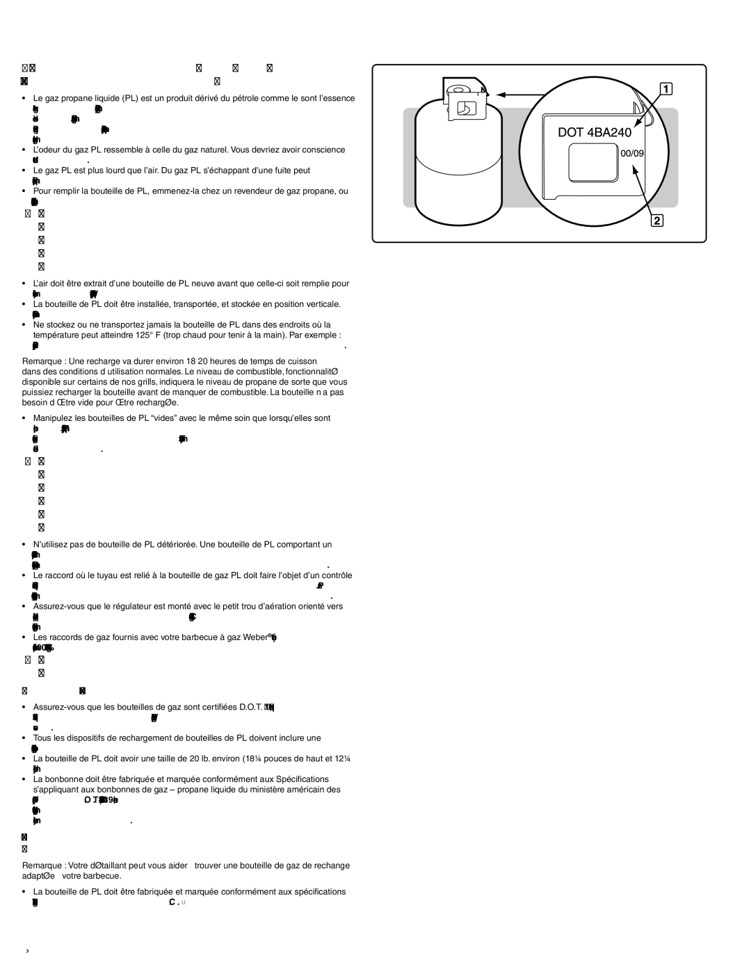 Weber 56514 manual Instructions Relatives AU GAZ, Exigences Relatives à la Bouteille de Propane Liquide 