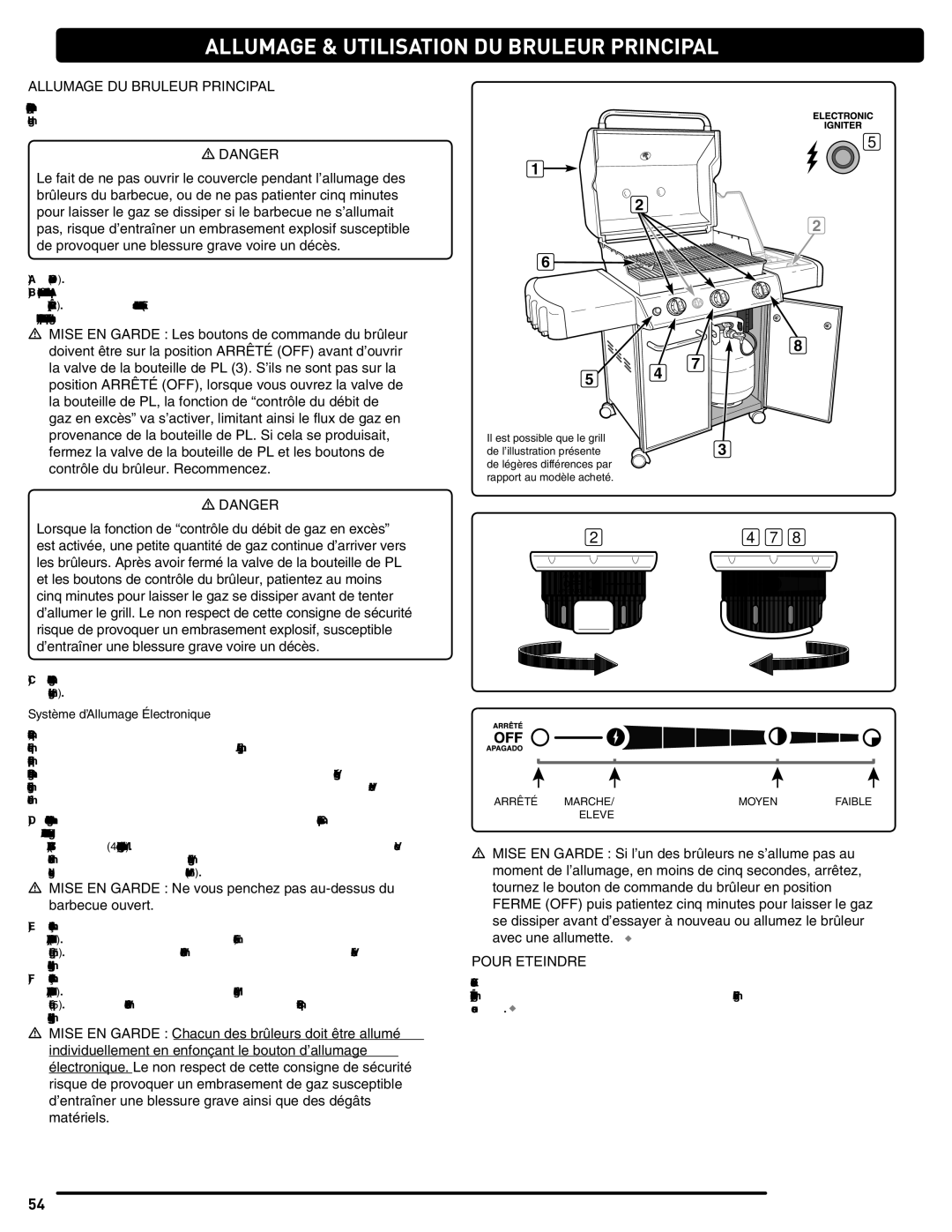 Weber 56514 manual Allumage & Utilisation DU Bruleur Principal, Allumage DU Bruleur Principal, Pour Eteindre 