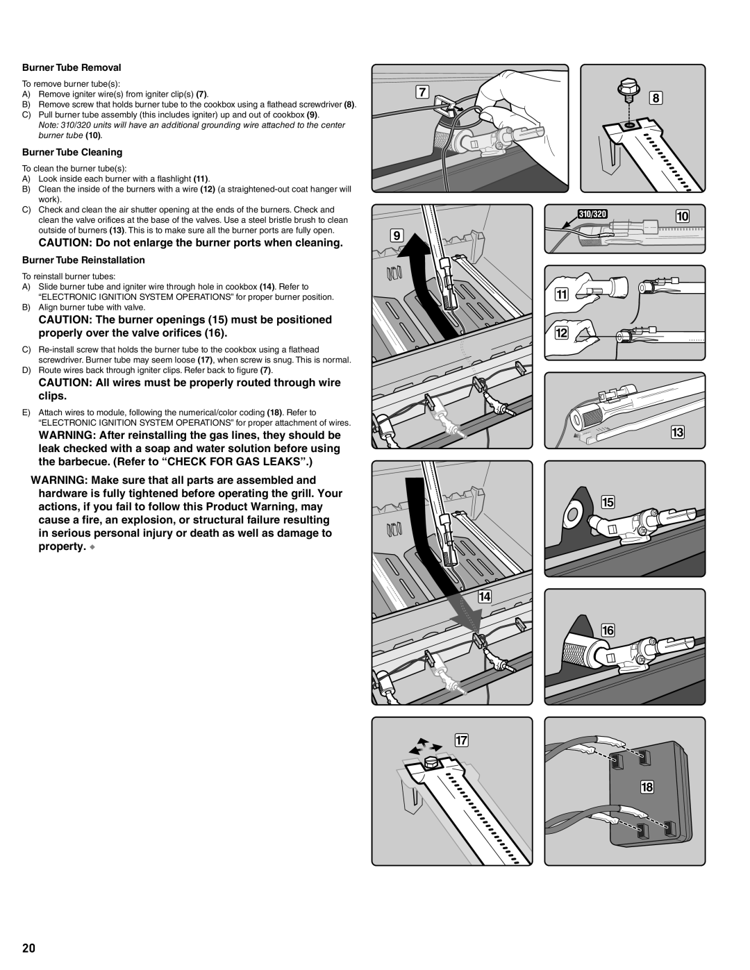 Weber 56514 manual Burner Tube Removal, Burner Tube Cleaning, Burner Tube Reinstallation 