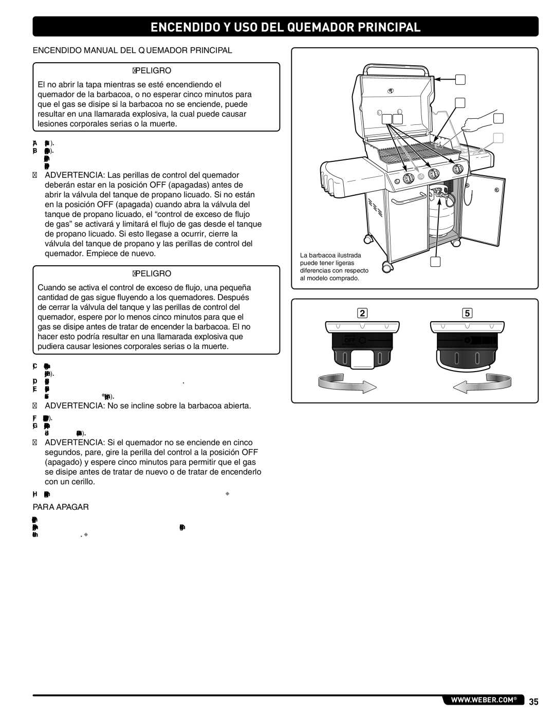 Weber 56514 manual Encendido Manual DEL Quemador Principal 