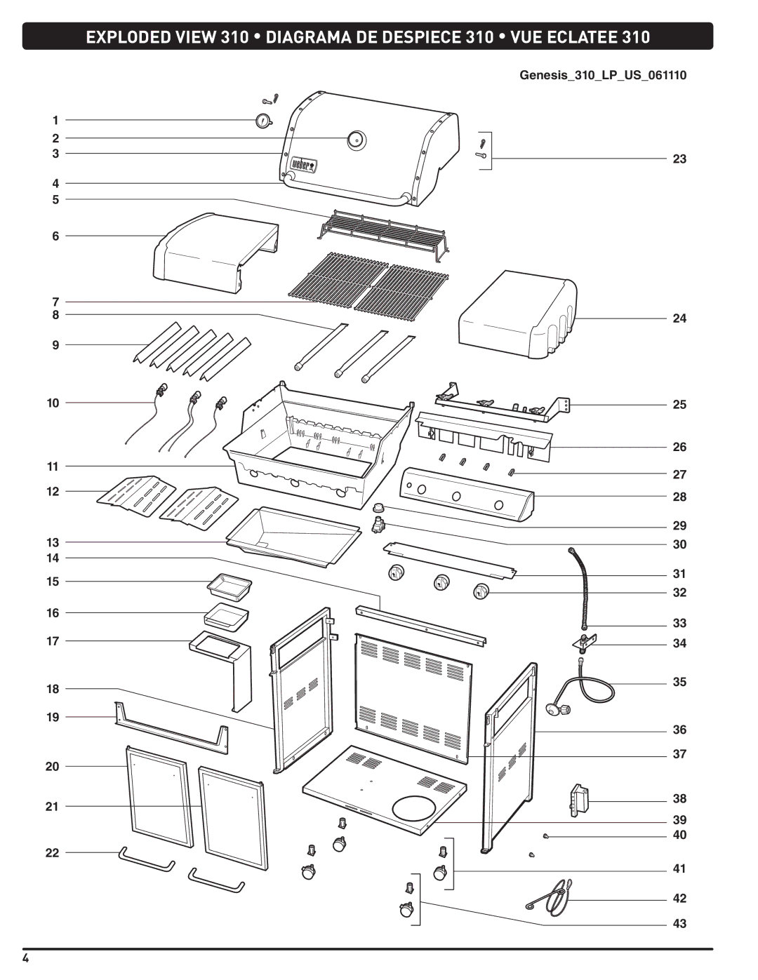 Weber 56514 manual VEXPLODED View 310 Diagrama DE Despiece 310 VUE Eclatee 