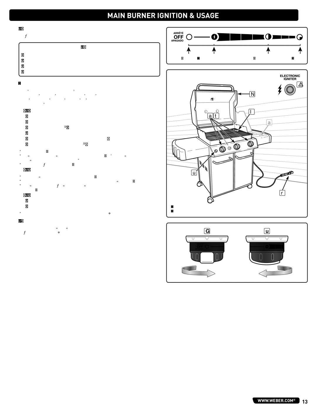 Weber 56515 manual Main Burner Ignition & Usage, To Extinguish, Electronic Ignition System 