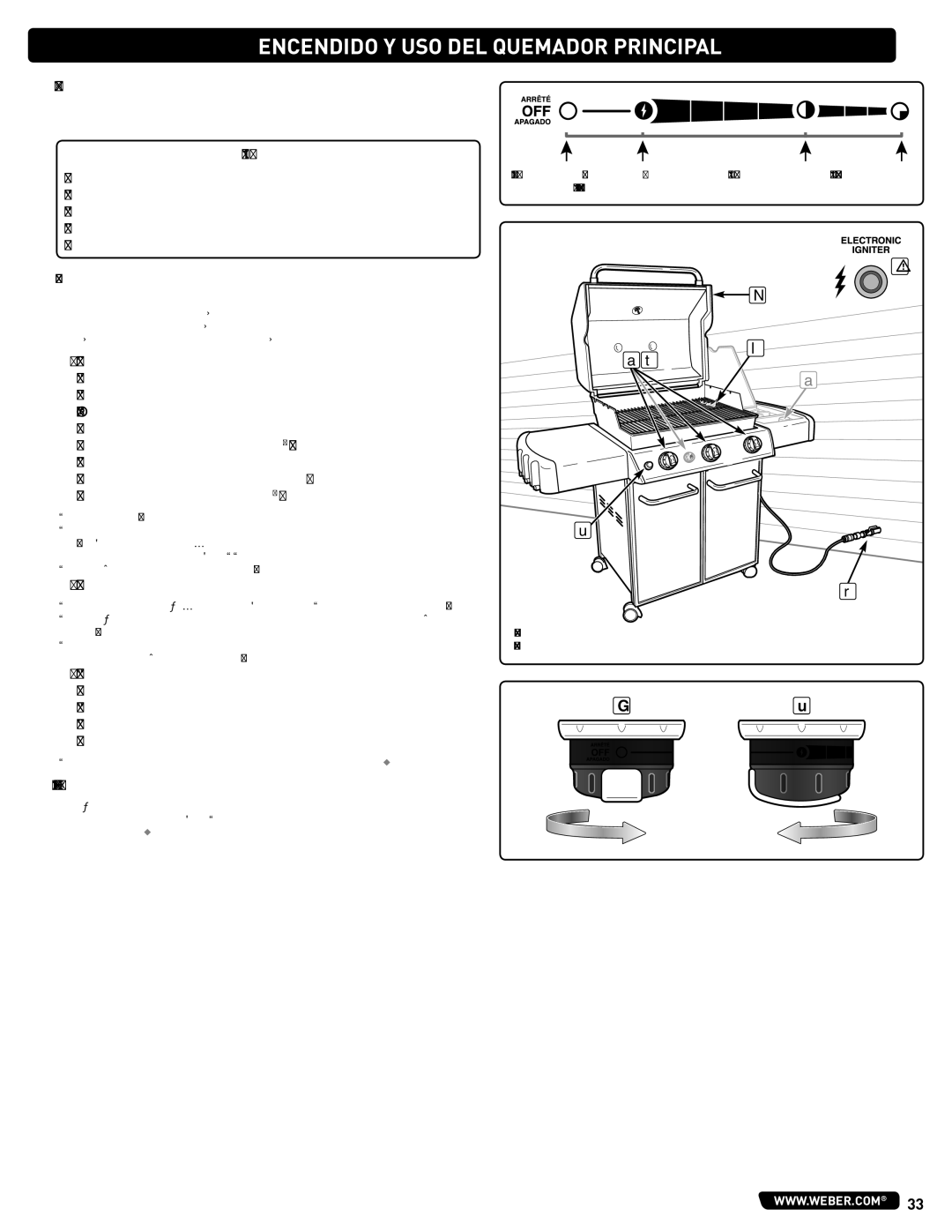 Weber 56515 manual Encendido Y USO DEL Quemador Principal, Encendido DEL Quemador Principal, Para Apagar 