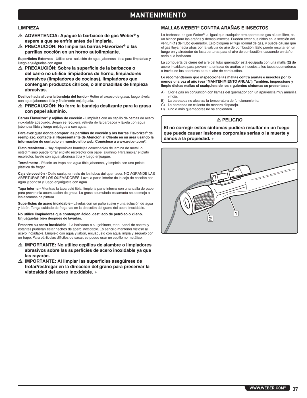 Weber 56515 manual Mantenimiento, Limpieza, Mallas Weber Contra Arañas E Insectos 
