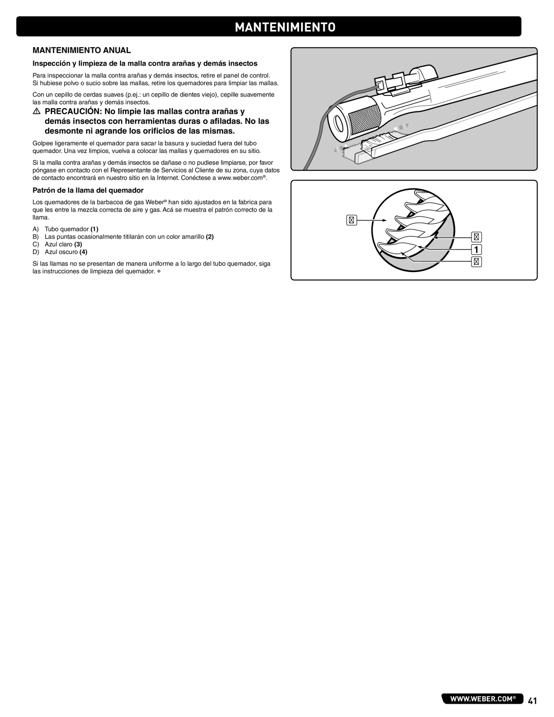 Weber 56515 manual Mantenimiento Anual, Patrón de la llama del quemador 