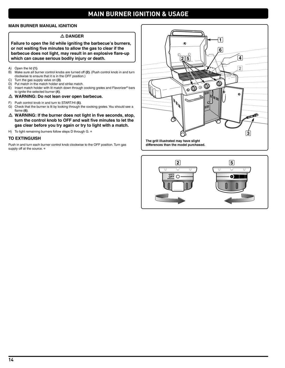 Weber 56515 manual Main Burner Ignition & Usage 