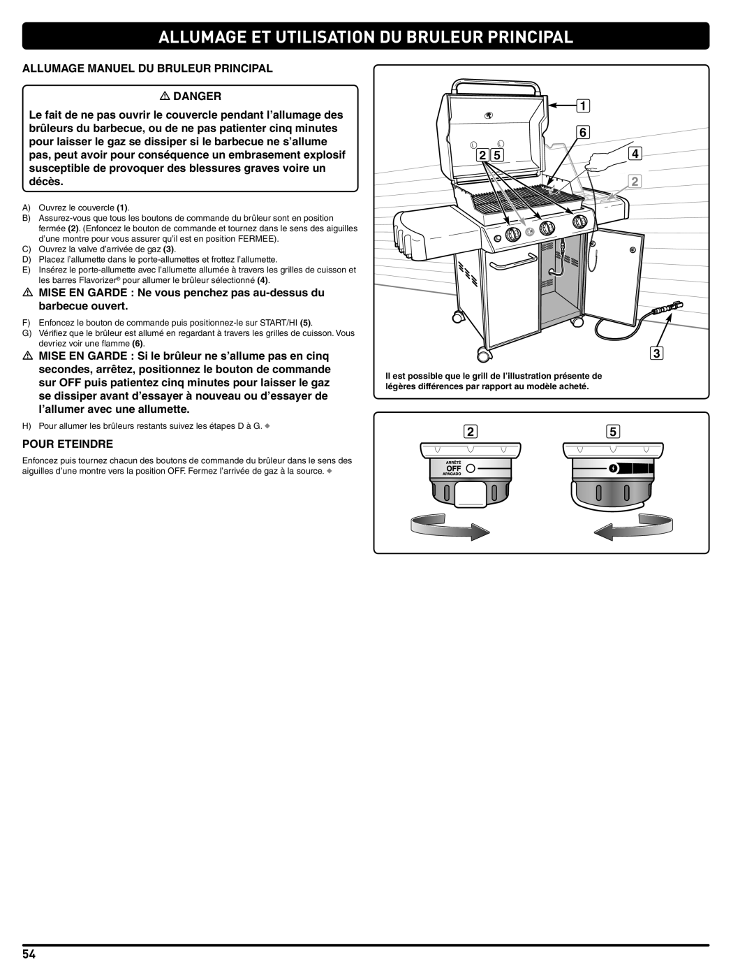 Weber 56515 manual Allumage Et Utilisation Du Bruleur Principal 