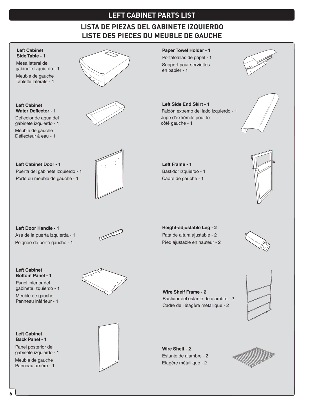 Weber 56559 manual Left Cabinet Parts List 