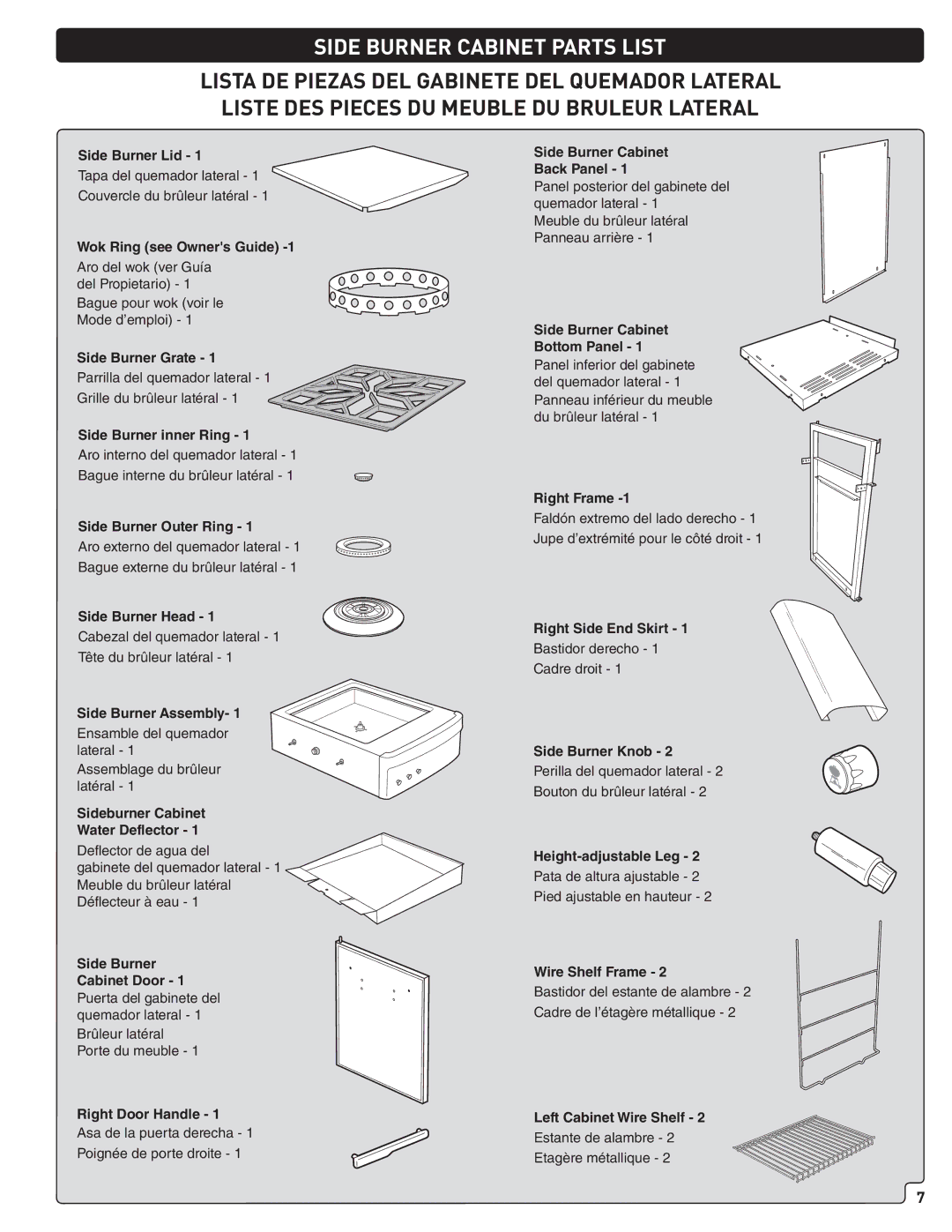 Weber 56559 manual Side Burner Cabinet Parts List, Sideburner Cabinet Water Deflector 