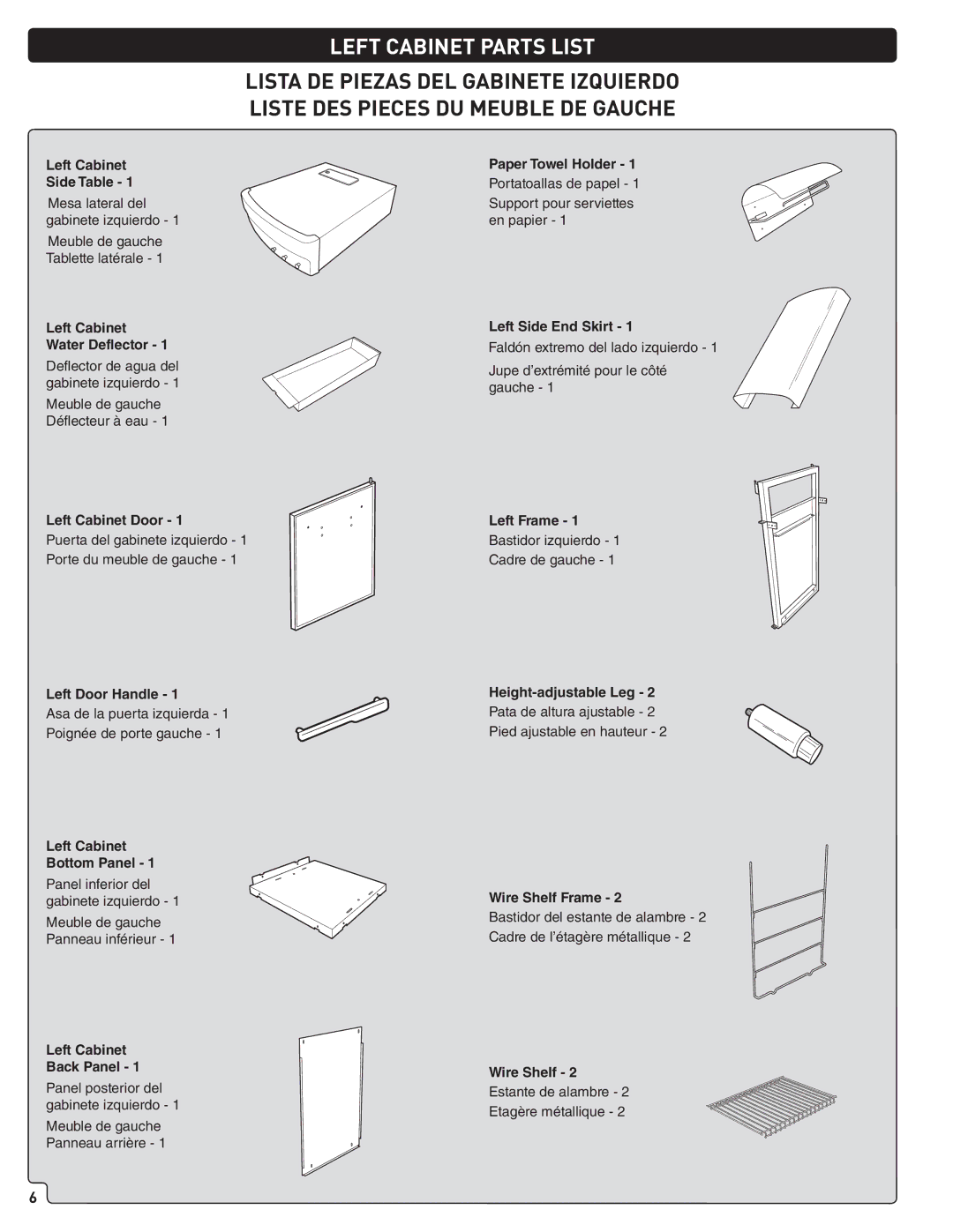 Weber 56561 manual Left Cabinet Parts List 