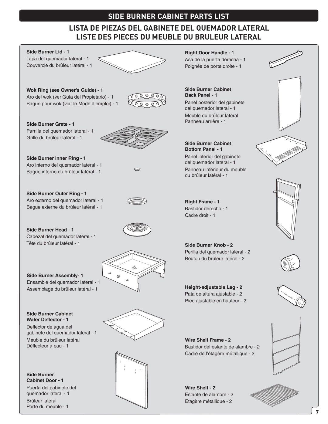 Weber 56561 manual Side Burner Cabinet Parts List, Side Burner Cabinet Water Deflector 