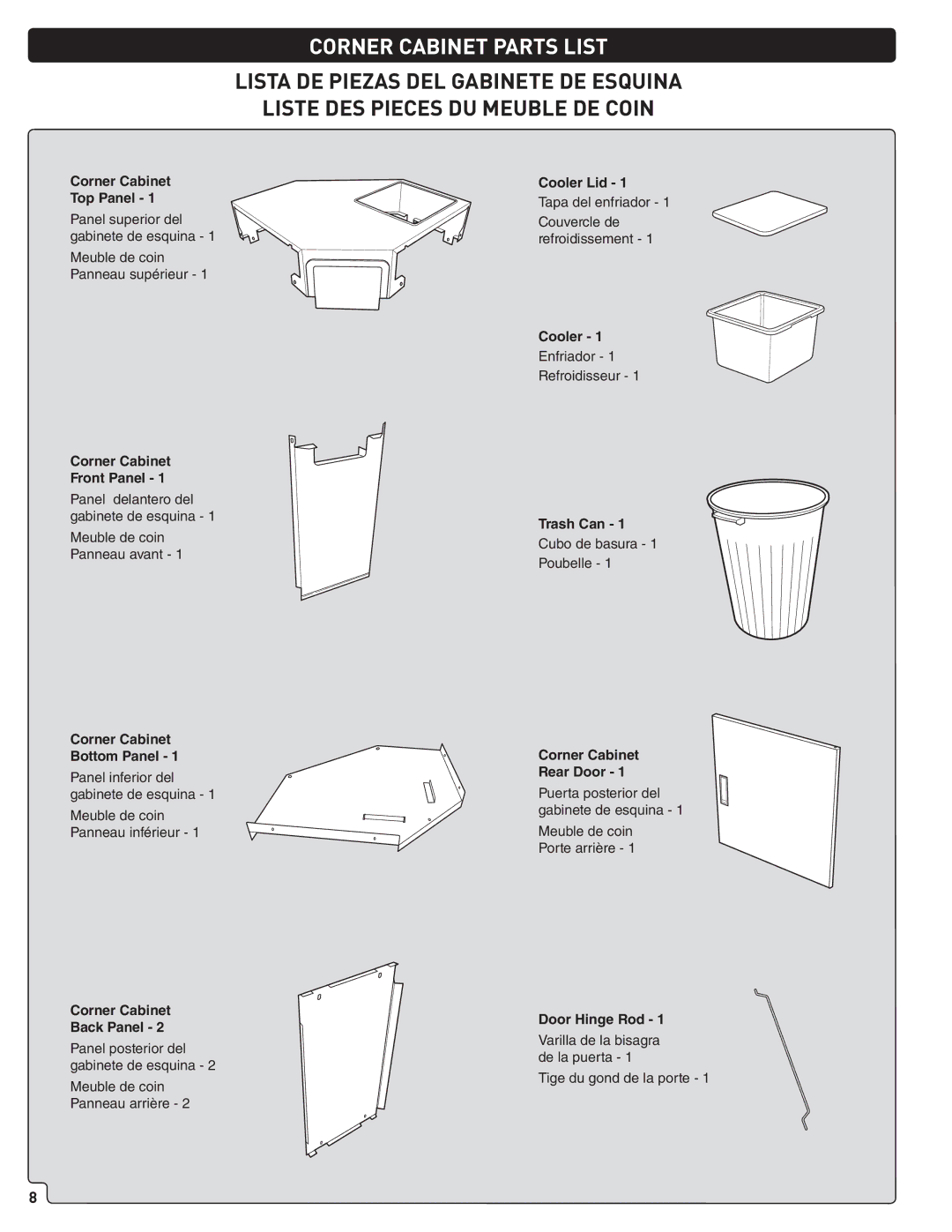 Weber 56561 manual Corner Cabinet Parts List 