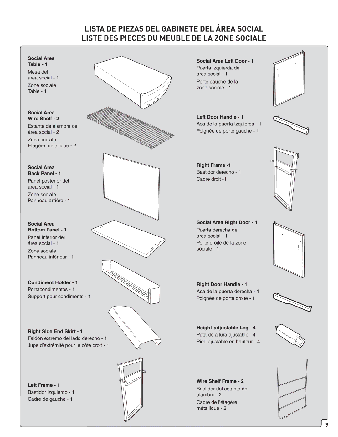 Weber 56561 manual Social area Cabinet Parts List 