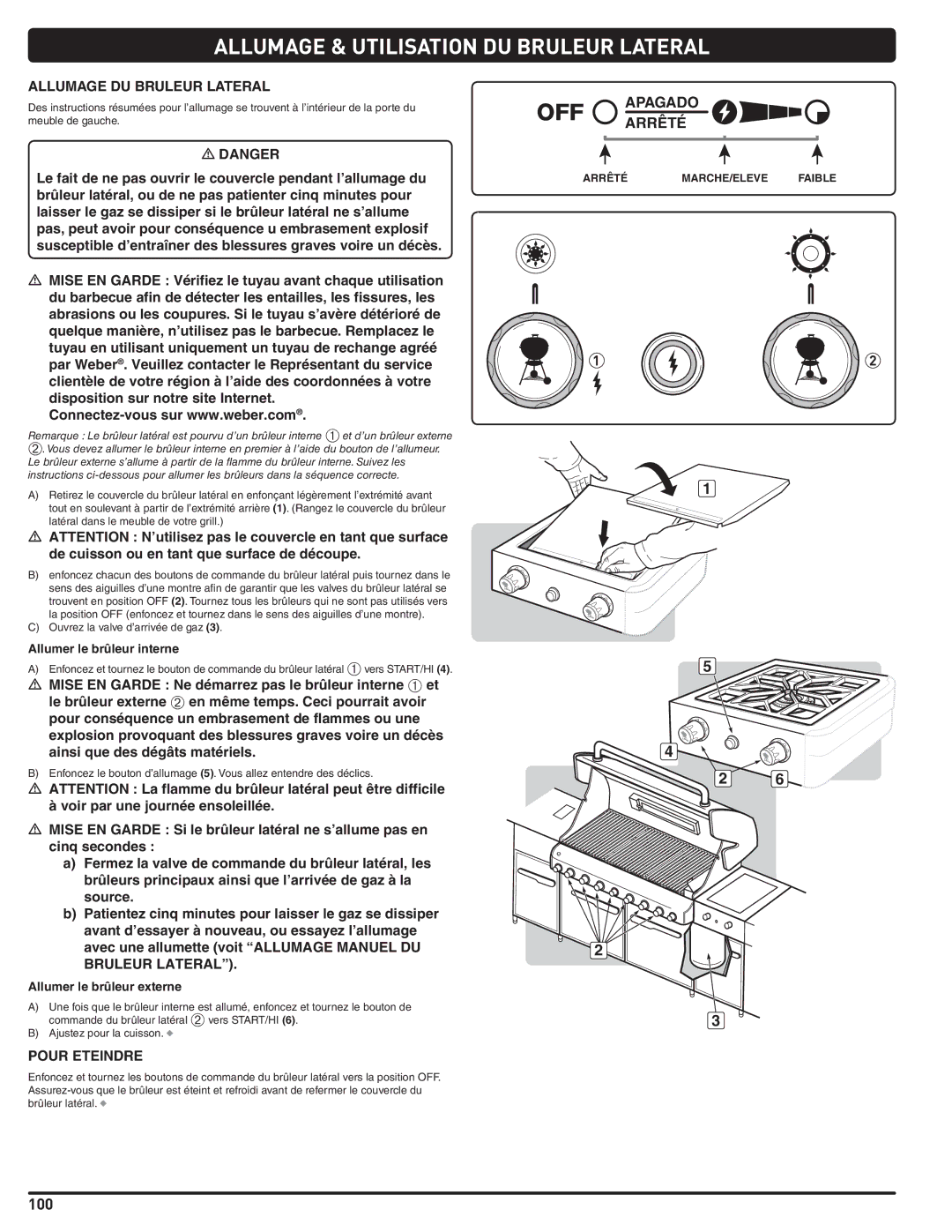 Weber 56567 manual Allumage & Utilisation DU Bruleur Lateral, Allumage DU Bruleur Lateral, Allumer le brûleur interne 