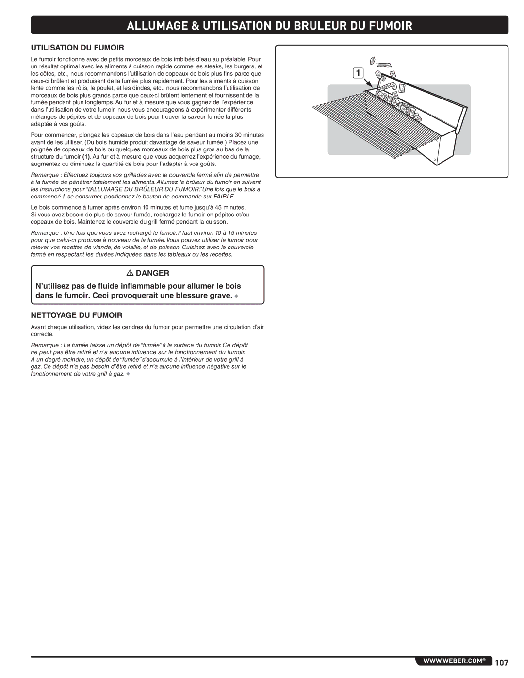 Weber 56567 manual Utilisation DU Fumoir, Nettoyage DU Fumoir 