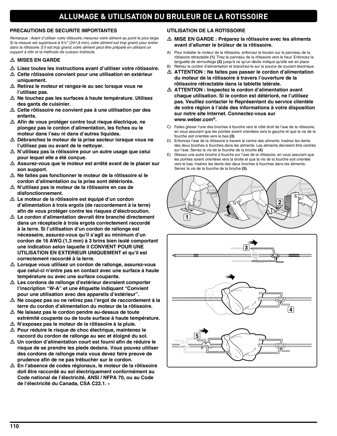 Weber 56567 manual Precautions DE Securite Importantes, Utilisation DE LA Rotissoire 