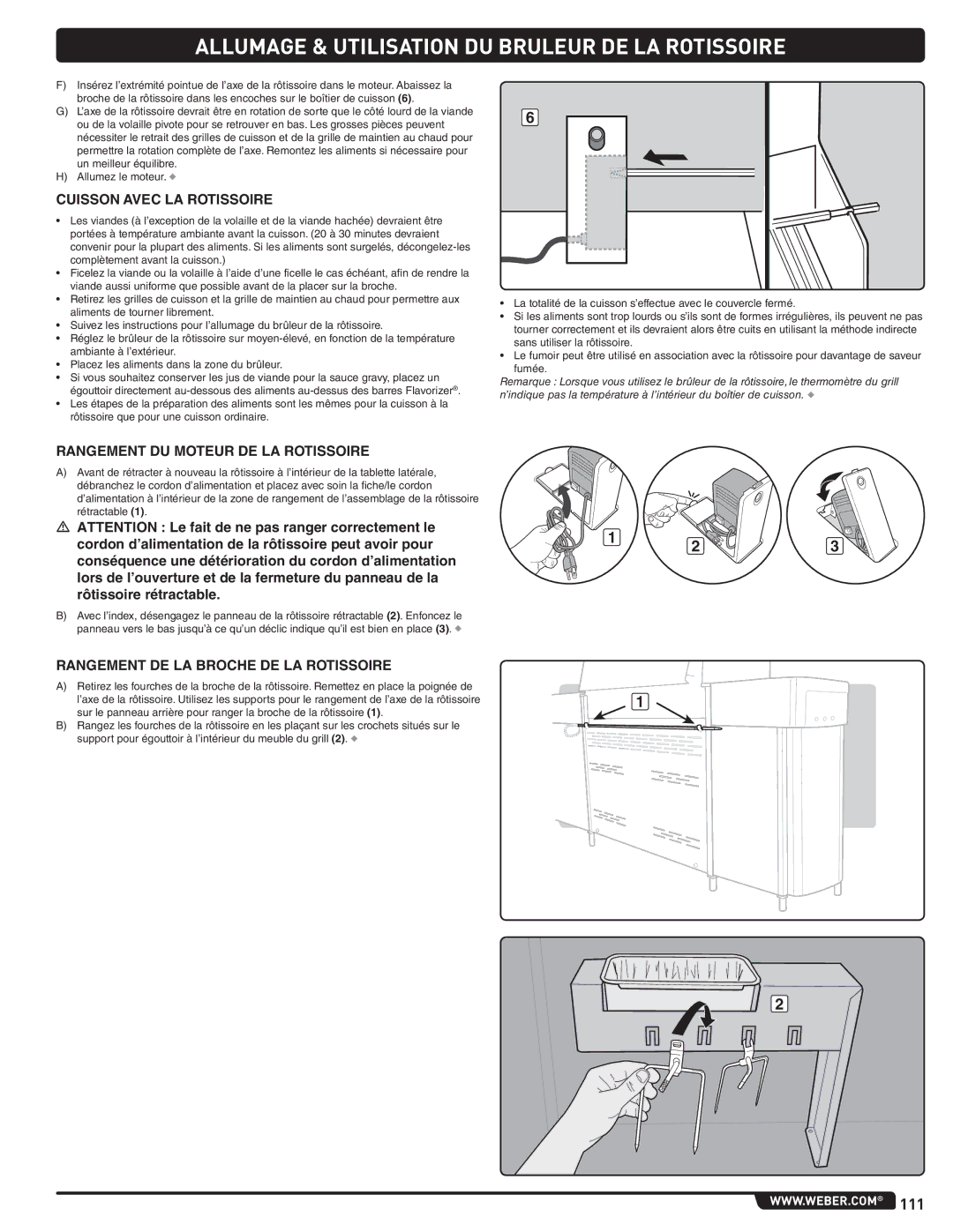 Weber 56567 Cuisson Avec LA Rotissoire, Rangement DU Moteur DE LA Rotissoire, Rangement DE LA Broche DE LA Rotissoire 