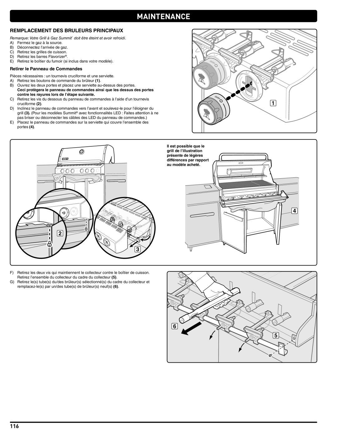 Weber 56567 manual Remplacement DES Bruleurs Principaux, Retirer le Panneau de Commandes 