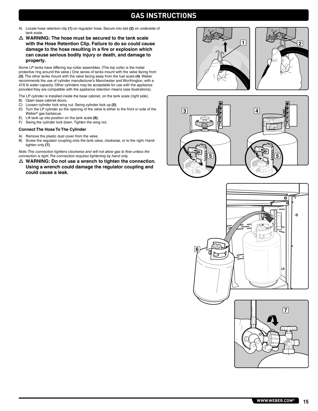 Weber 56567 manual Connect The Hose To The Cylinder 