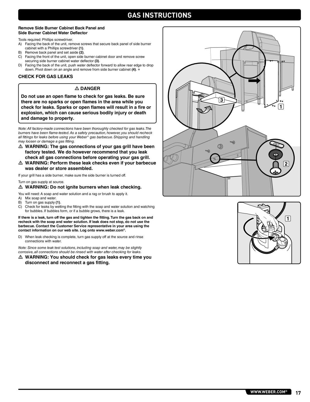 Weber 56567 manual Check for GAS Leaks 