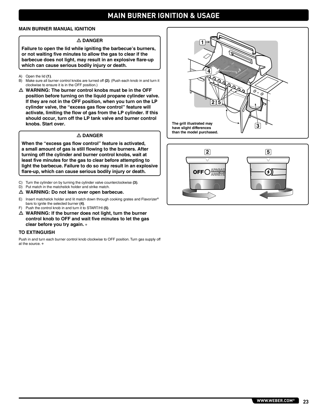 Weber 56567 manual Main Burner Manual Ignition 