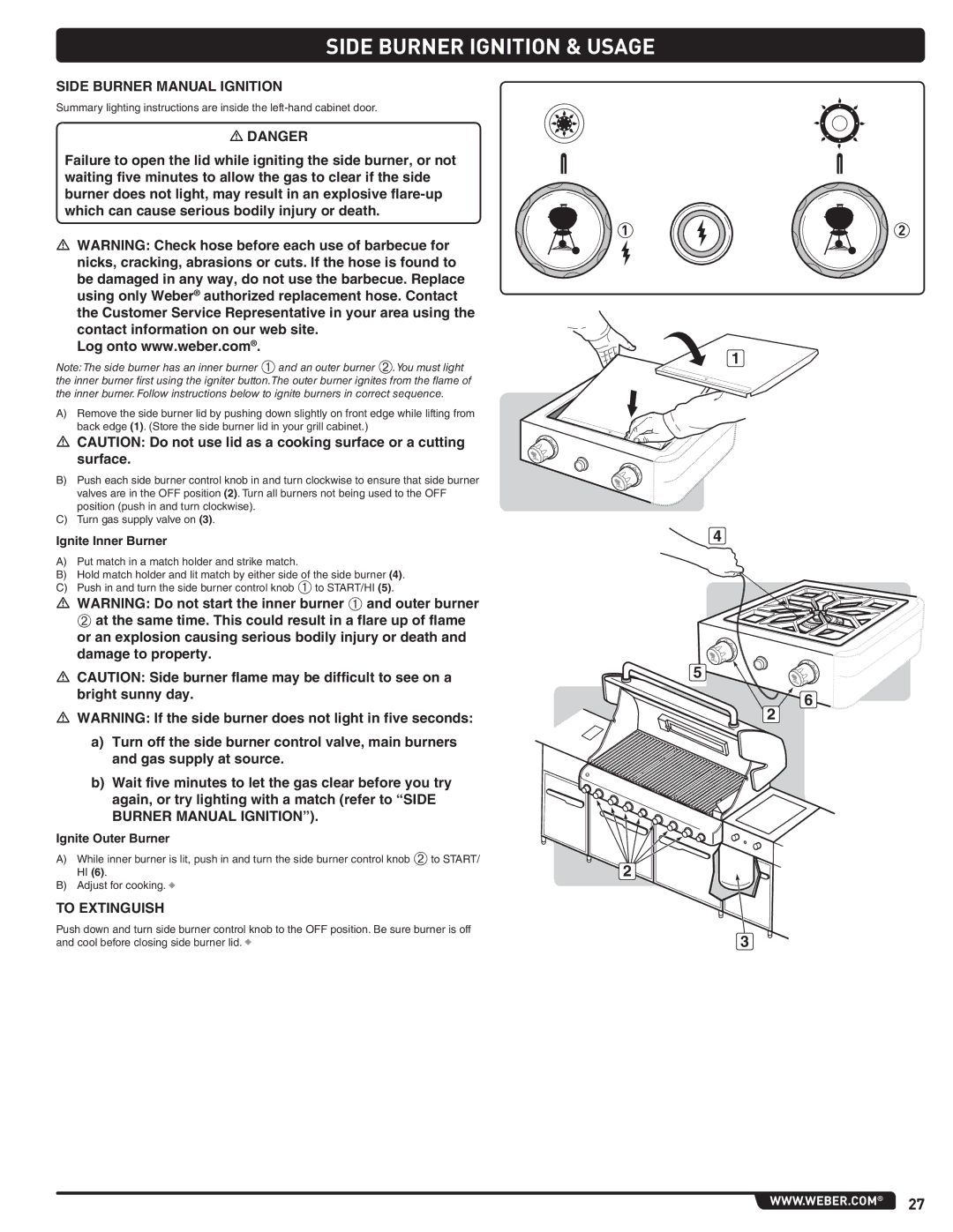 Weber 56567 manual Side Burner Manual Ignition 