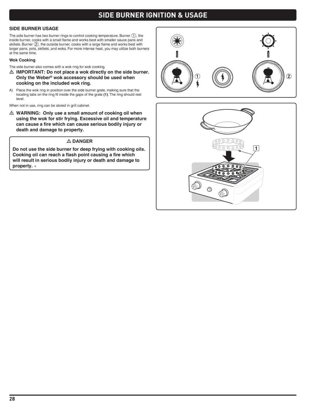 Weber 56567 manual Side Burner Usage, Wok Cooking 