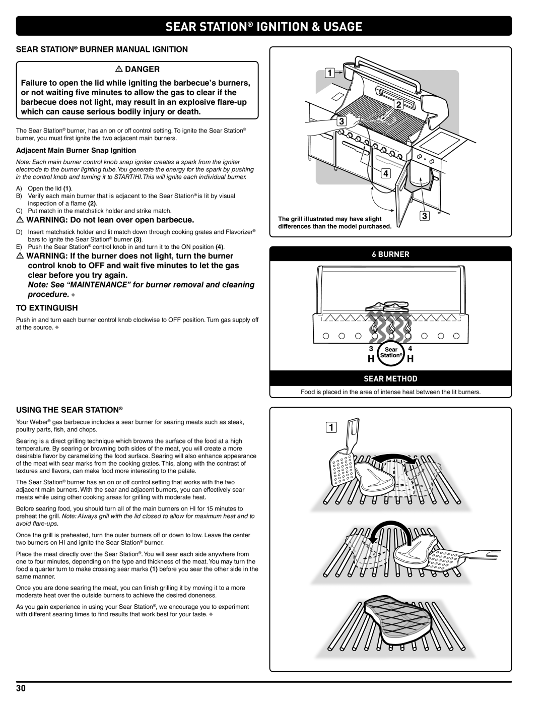 Weber 56567 manual Sear Station Burner Manual Ignition, Using the Sear Station 