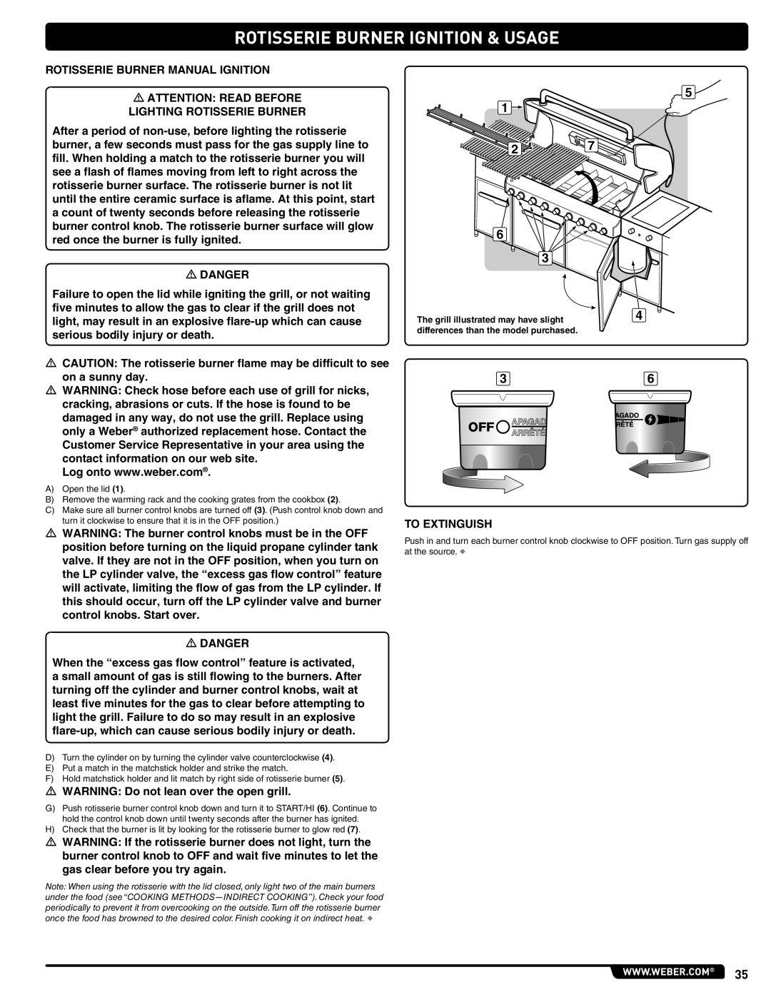 Weber 56567 manual Rotisserie Burner Manual Ignition 