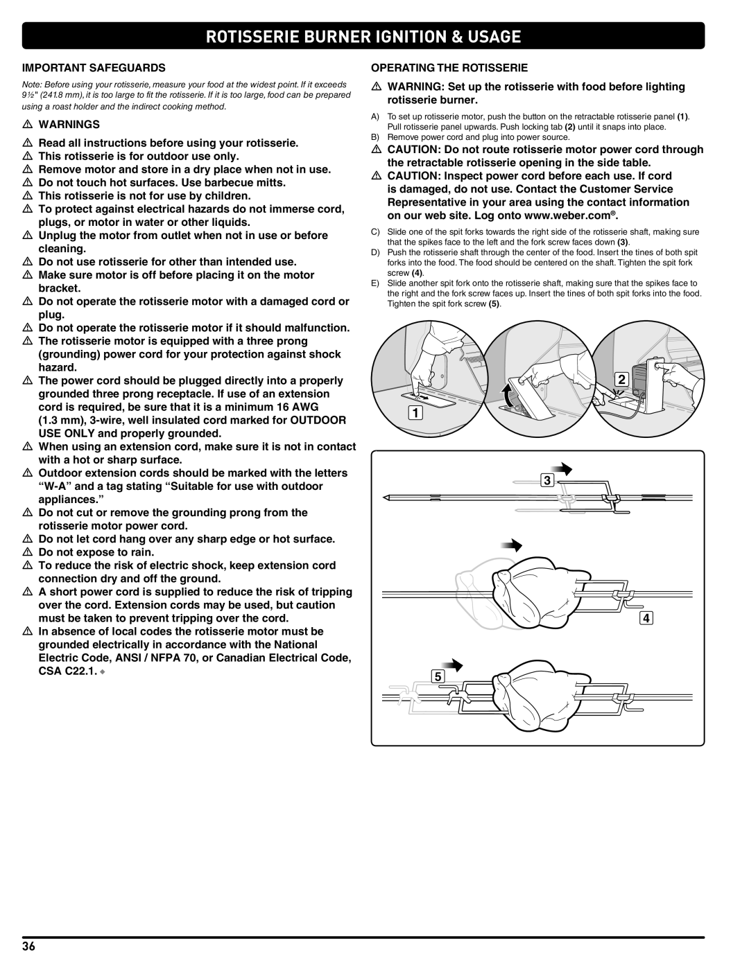 Weber 56567 manual Important Safeguards, Operating the Rotisserie 