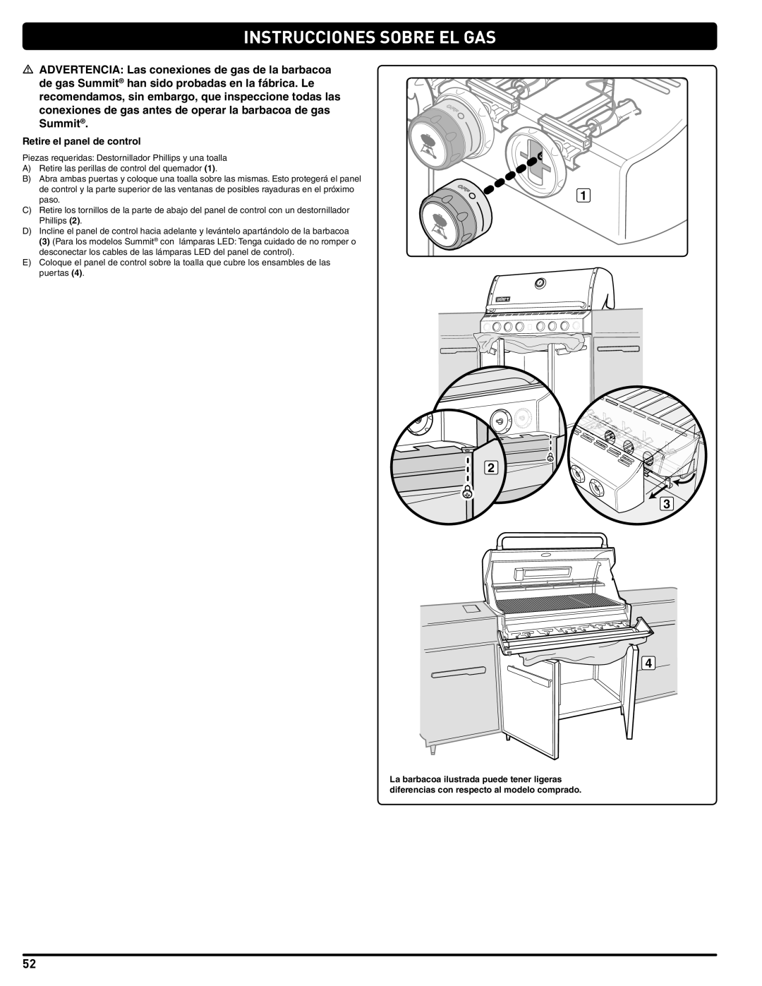 Weber 56567 manual Retire el panel de control 