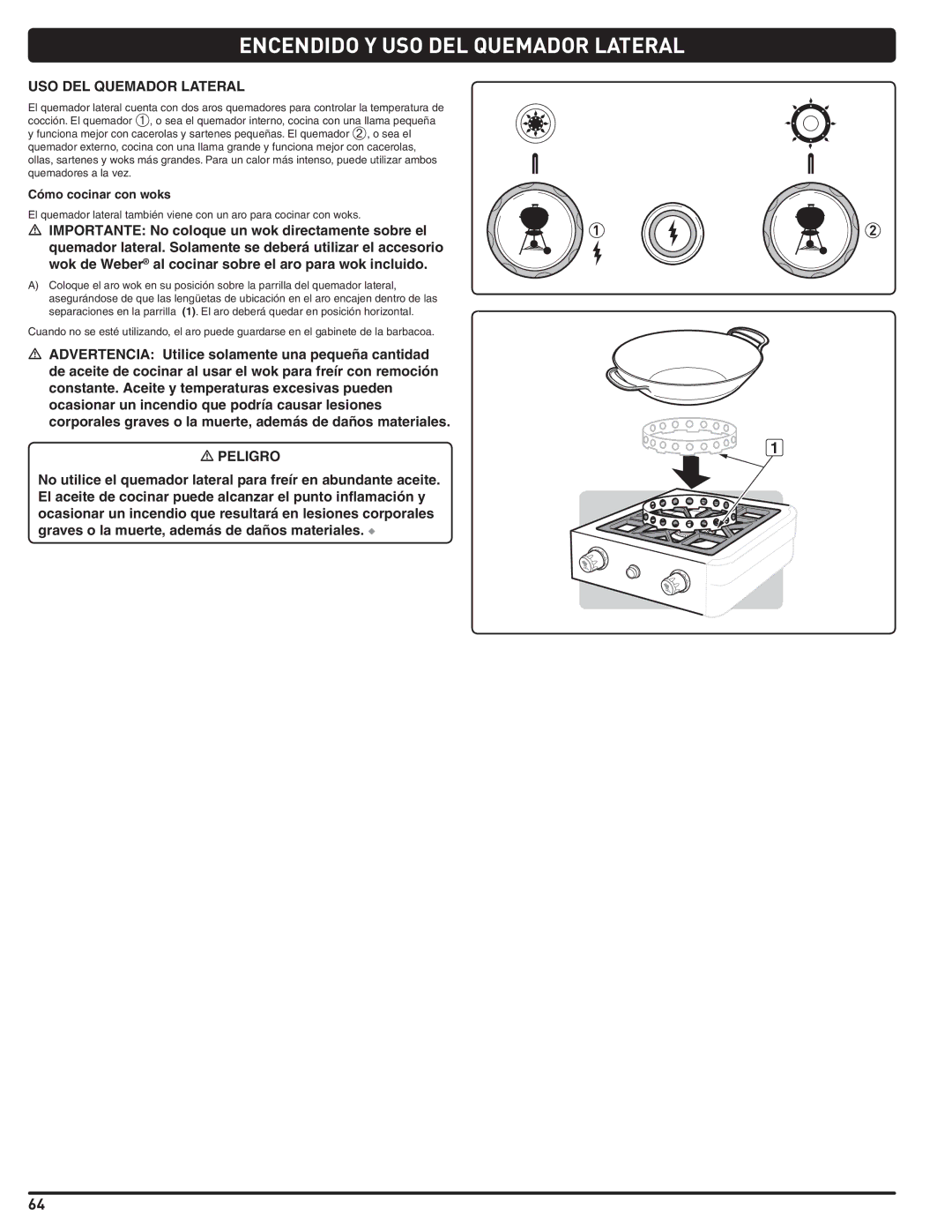 Weber 56567 manual USO DEL Quemador Lateral, Cómo cocinar con woks 