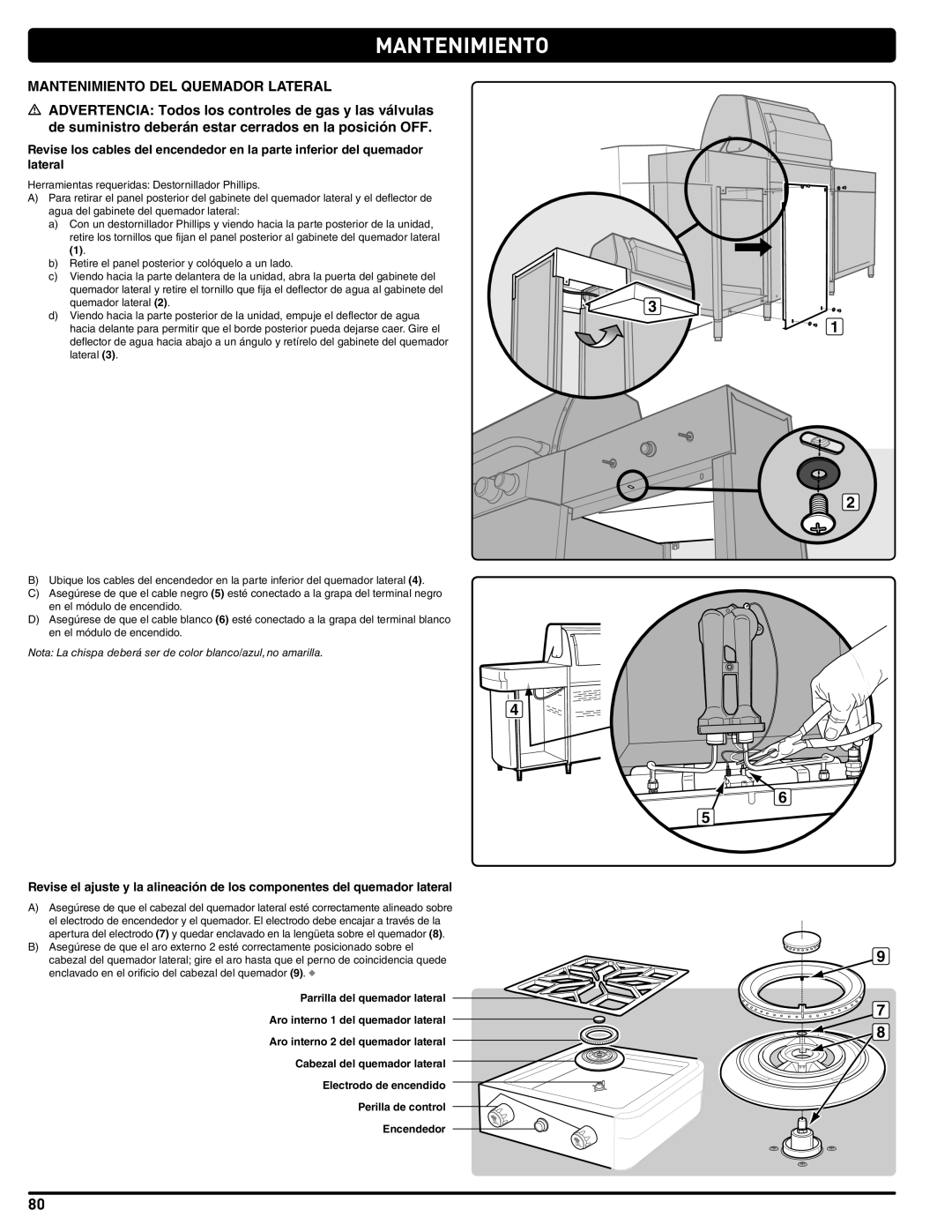 Weber 56567 manual Mantenimiento DEL Quemador Lateral 