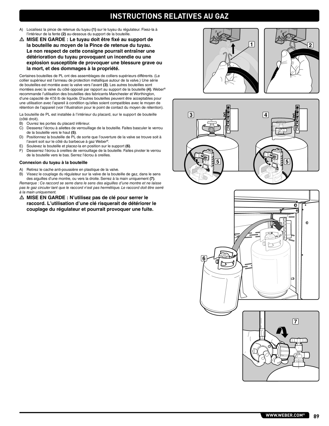 Weber 56567 manual Connexion du tuyau à la bouteille 