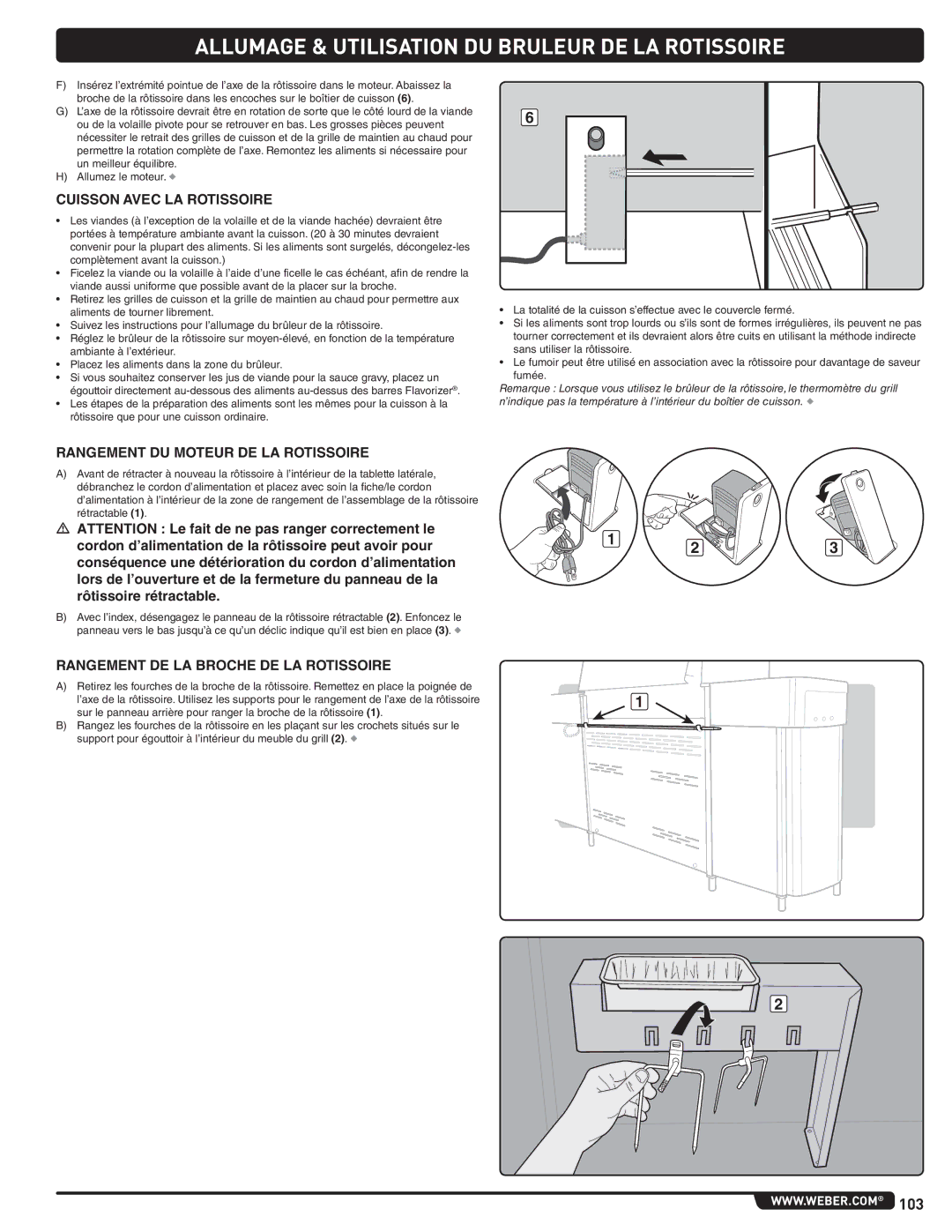 Weber 56568 Cuisson Avec LA Rotissoire, Rangement DU Moteur DE LA Rotissoire, Rangement DE LA Broche DE LA Rotissoire 
