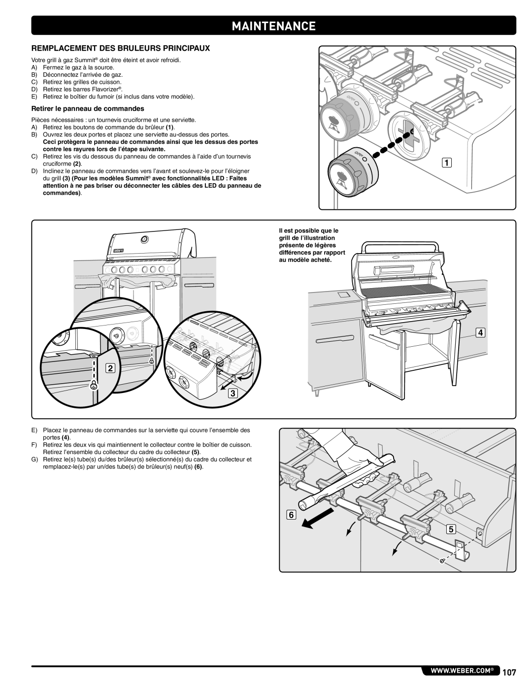 Weber 56568 manual Remplacement DES Bruleurs Principaux, Retirer le panneau de commandes 