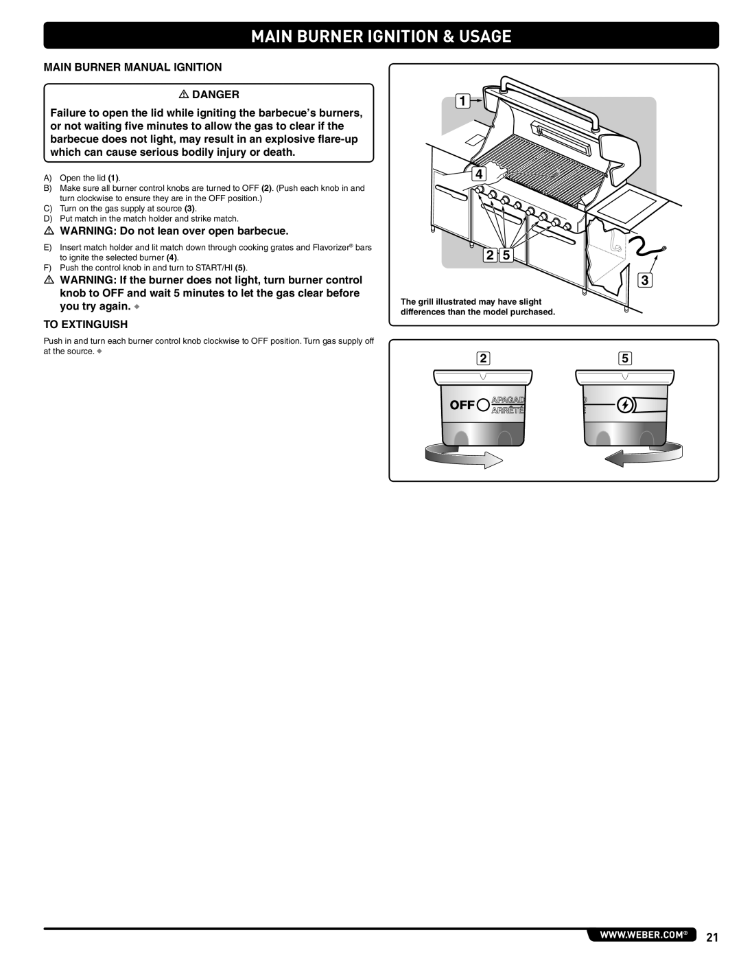 Weber 56568 manual Main Burner Manual Ignition 