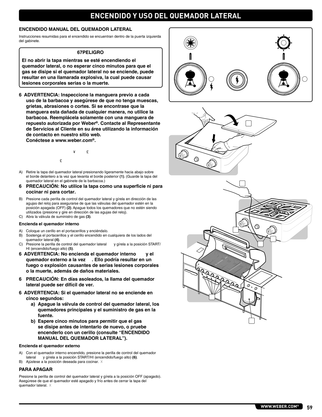 Weber 56568 manual Encendido Manual DEL Quemador Lateral 