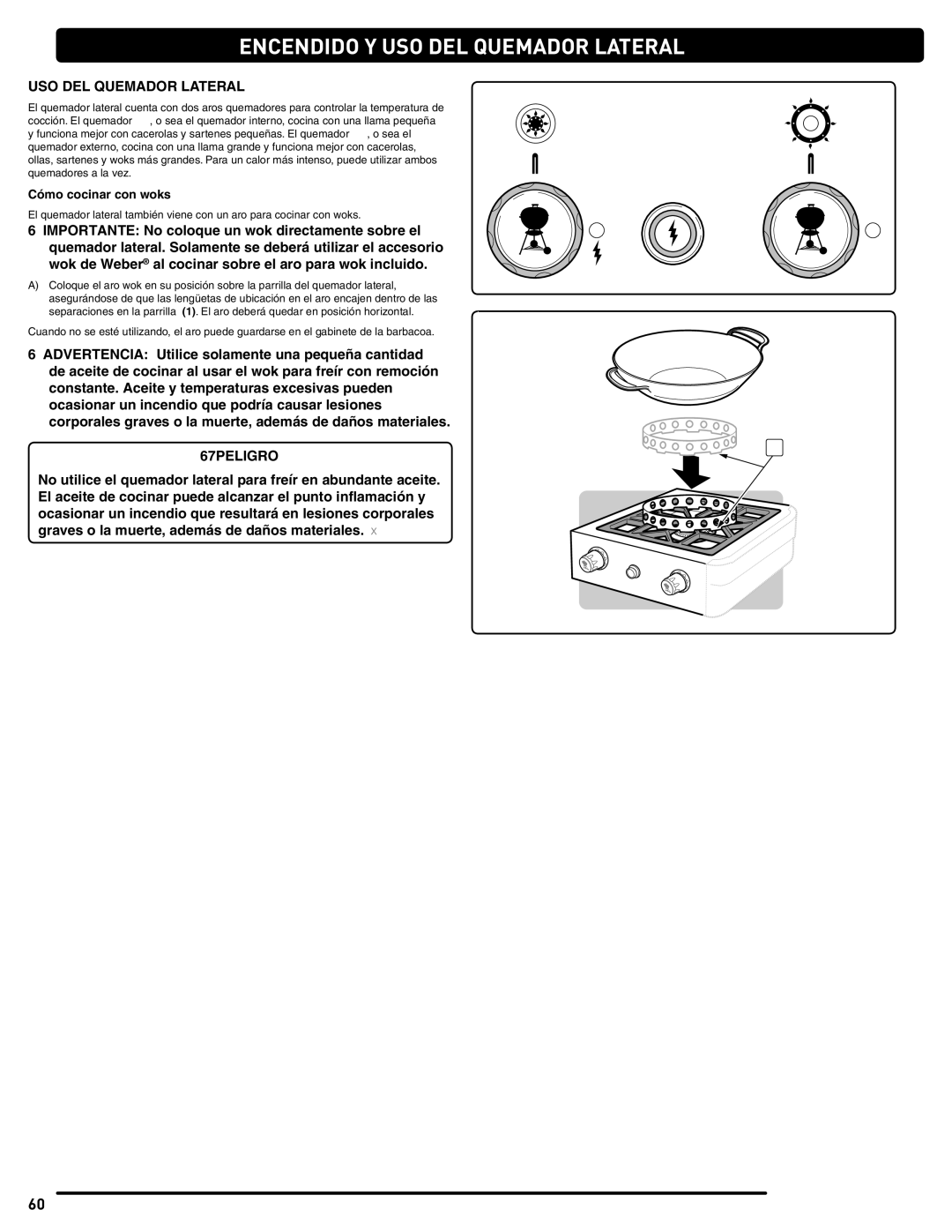 Weber 56568 manual USO DEL Quemador Lateral, Cómo cocinar con woks 