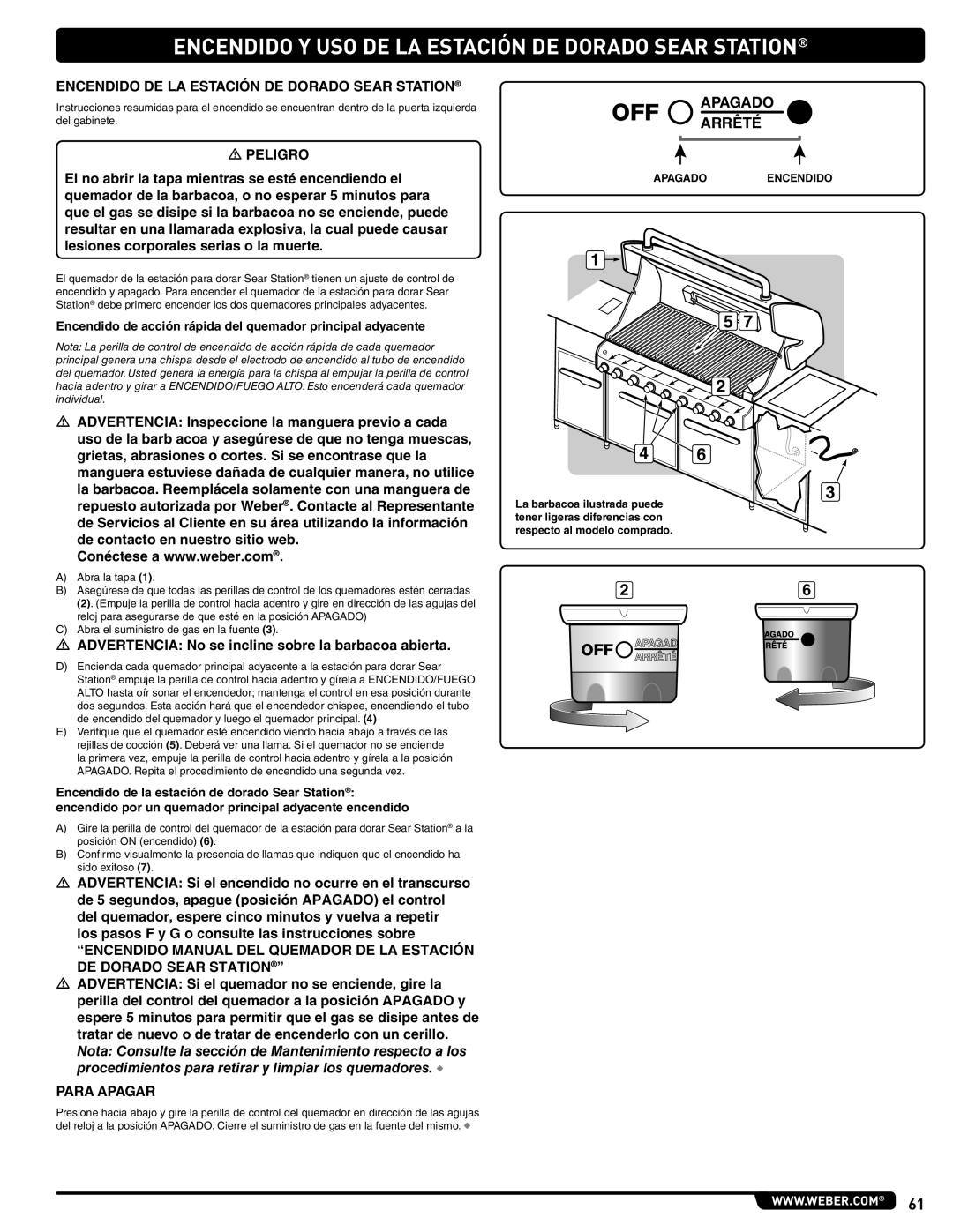 Weber 56568 manual Encendido Y USO DE LA Estación DE Dorado Sear Station, Encendido DE LA Estación DE Dorado Sear Station 