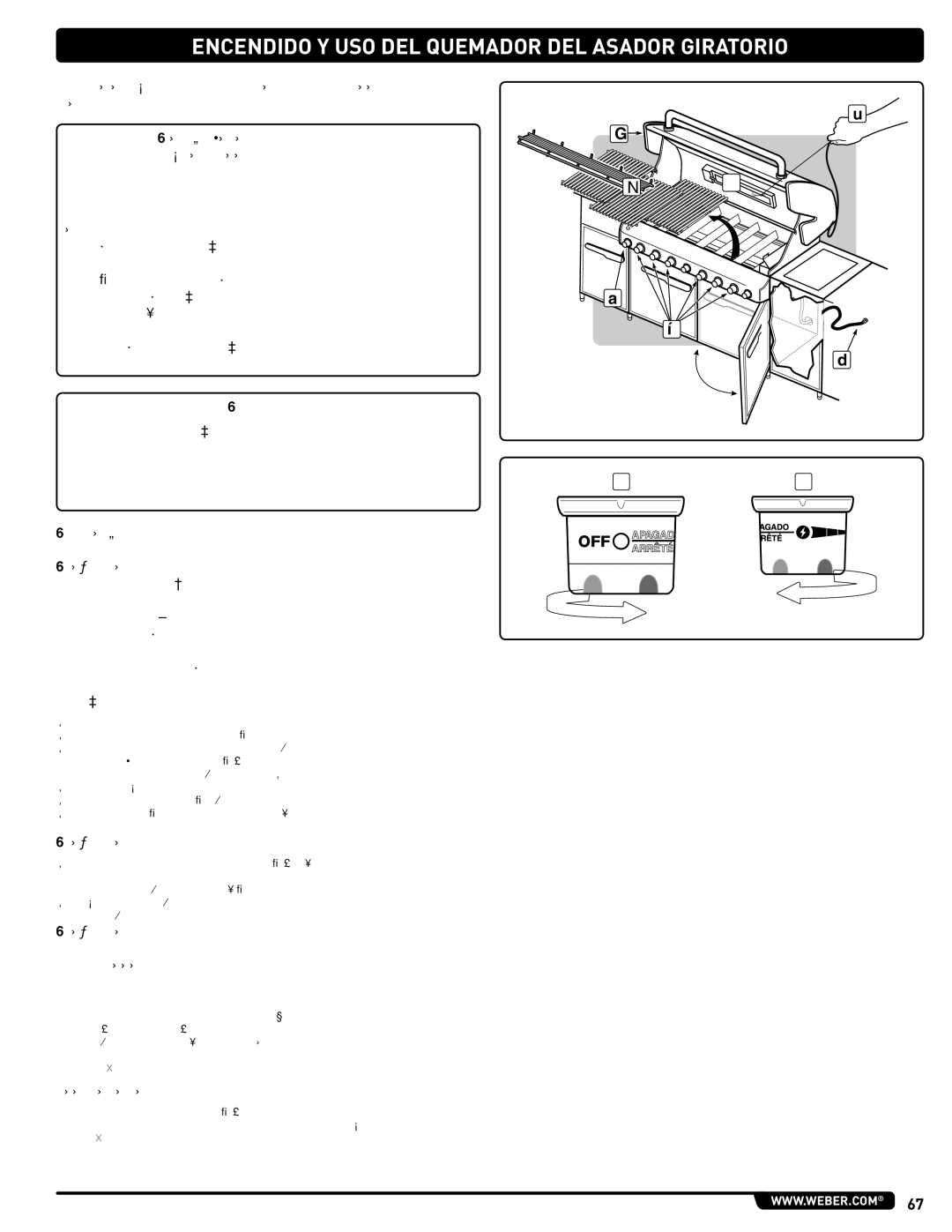 Weber 56568 manual Encendido Manual DEL Quemador DEL Asador Giratorio 