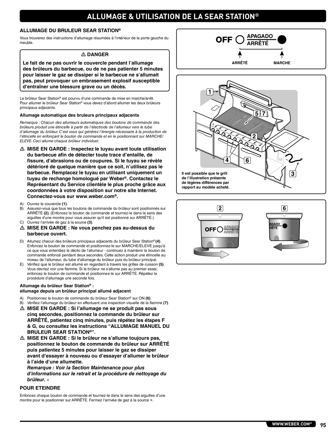 Weber 56568 manual Allumage & Utilisation DE LA Sear Station, Allumage DU Bruleur Sear Station 