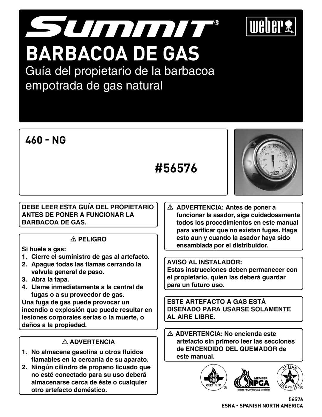 Weber 56576 manual Barbacoa DE GAS 