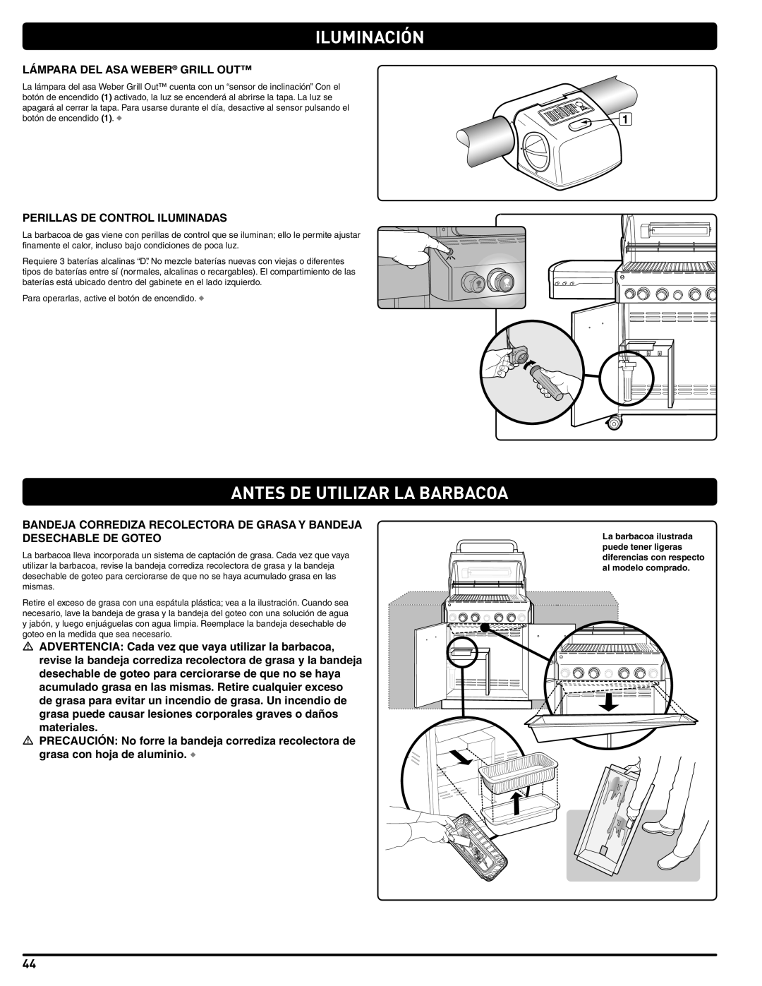 Weber 56576 Iluminación, Antes DE Utilizar LA Barbacoa, Lámpara DEL ASA Weber Grill OUT, Perillas DE Control Iluminadas 