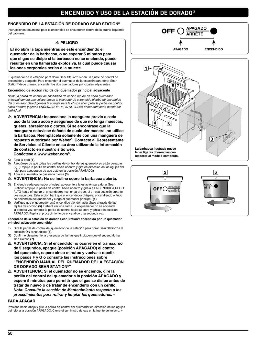 Weber 56576 manual Encendido Y USO DE LA Estación DE Dorado, Encendido DE LA Estación DE Dorado Sear Station 