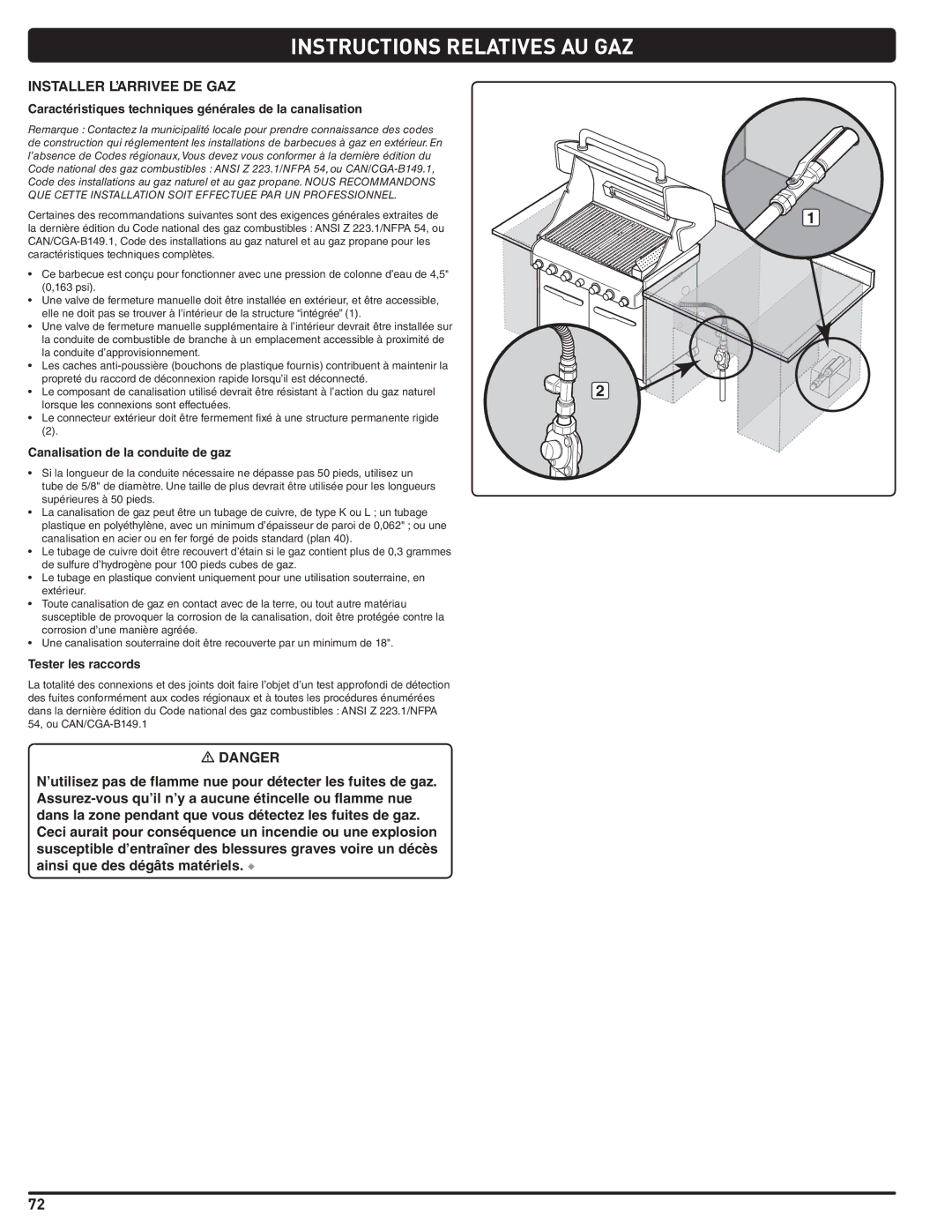 Weber 56576 manual Instructions Relatives AU GAZ, Installer L’ARRIVEE DE GAZ, Canalisation de la conduite de gaz 