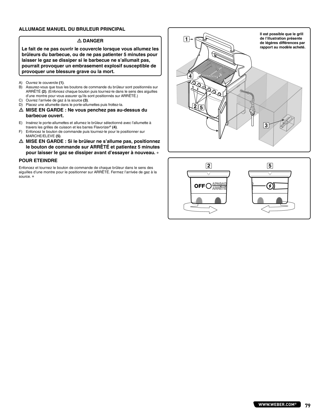 Weber 56576 manual Allumage Manuel DU Bruleur Principal 