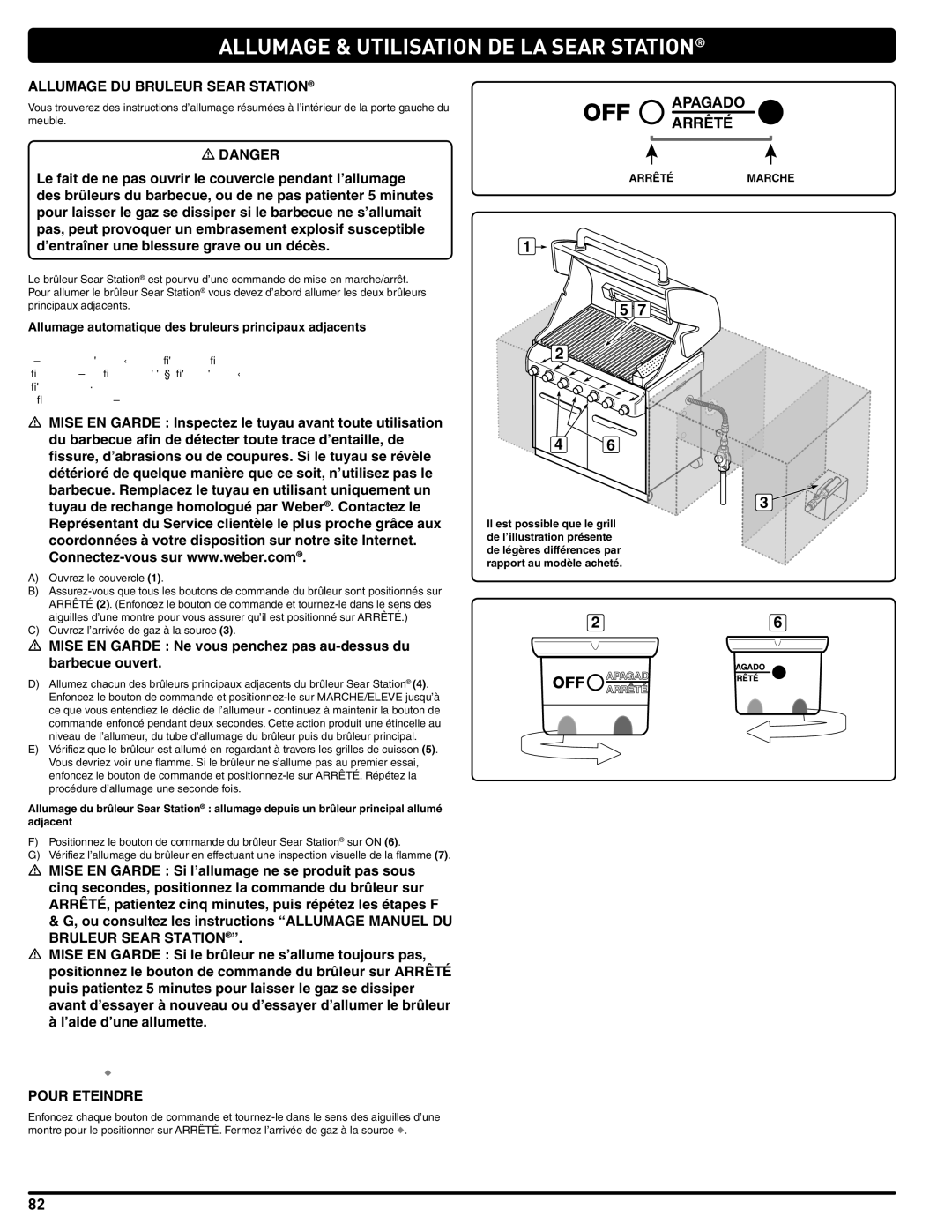 Weber 56576 manual Allumage & Utilisation DE LA Sear Station, Allumage DU Bruleur Sear Station 