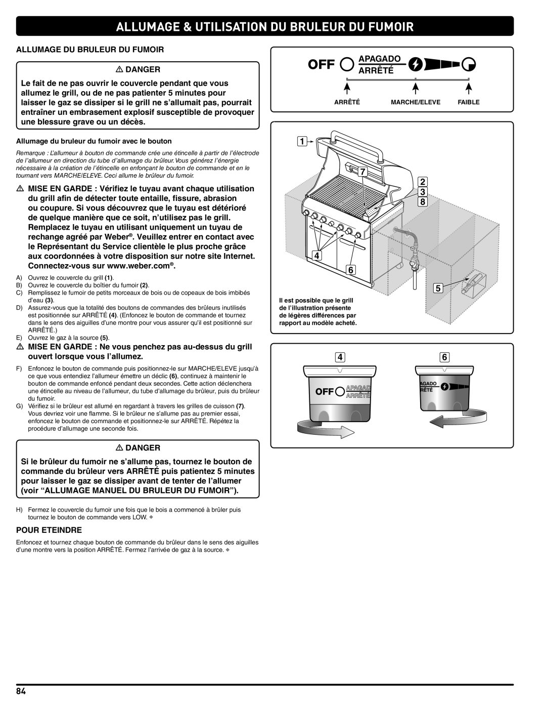 Weber 56576 manual Allumage & Utilisation DU Bruleur DU Fumoir, Allumage DU Bruleur DU Fumoir 